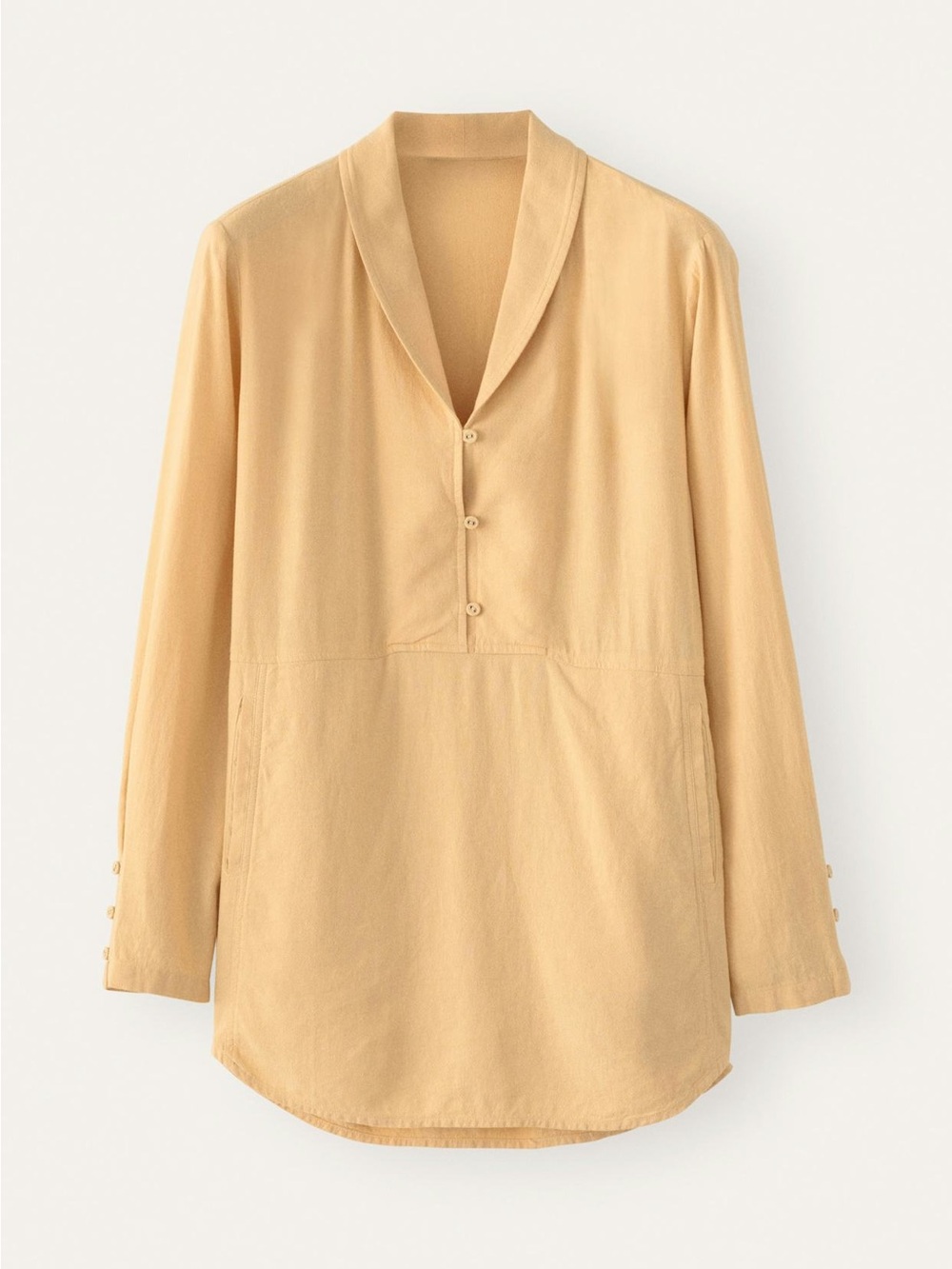 POETRY SHAWL-COLLAR BLOUSE
Lenzing Ecovero viscose & linen in Butter Soft Yellow